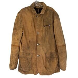 Gimo's Leather Italy Coat Size 44 Rustic Burnished Luxury Mens